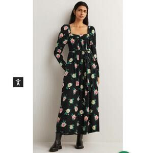 Boden Square Neck Maxi Dress Black Painterly Rose 8 Petite